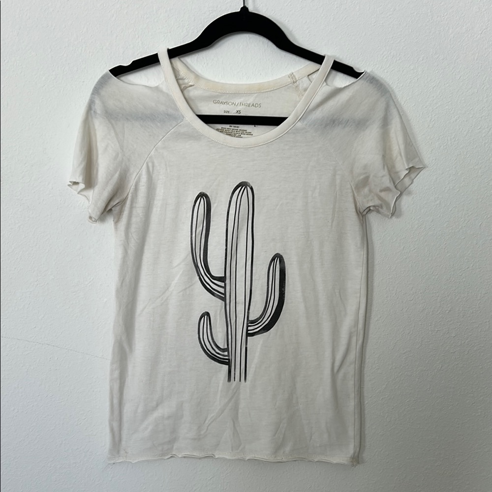 Women's White Graphic Cactus Tee